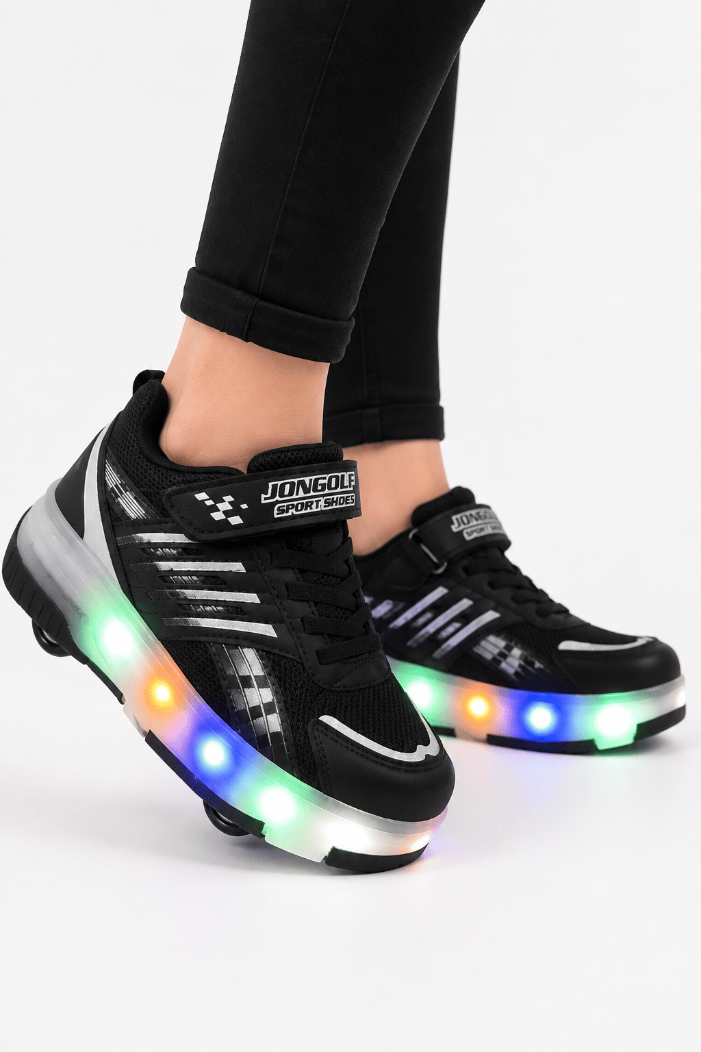 Patenli Işıklı Tekerlekli Spor Sneaker Paten Ayakkabı SİYAH-BEYAZ