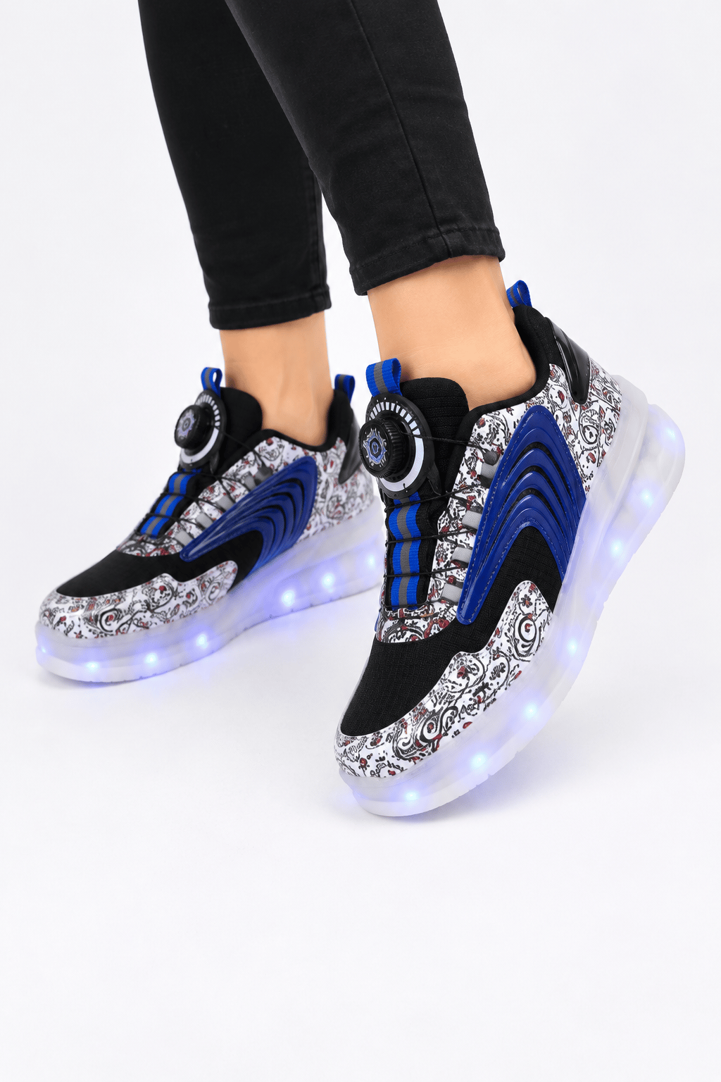 Patenli Işıklı Tekerlekli Spor Sneaker Paten Ayakkabı SİYAH-MAVİ