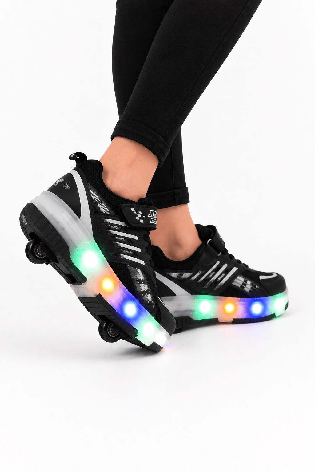 Patenli Işıklı Tekerlekli Spor Sneaker Paten Ayakkabı SİYAH-BEYAZ