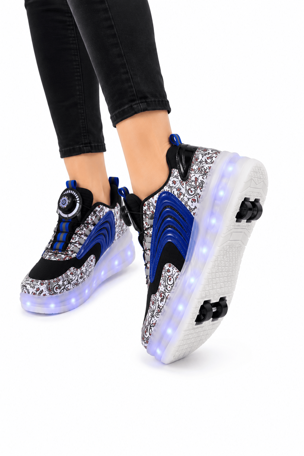 Patenli Işıklı Tekerlekli Spor Sneaker Paten Ayakkabı SİYAH-MAVİ