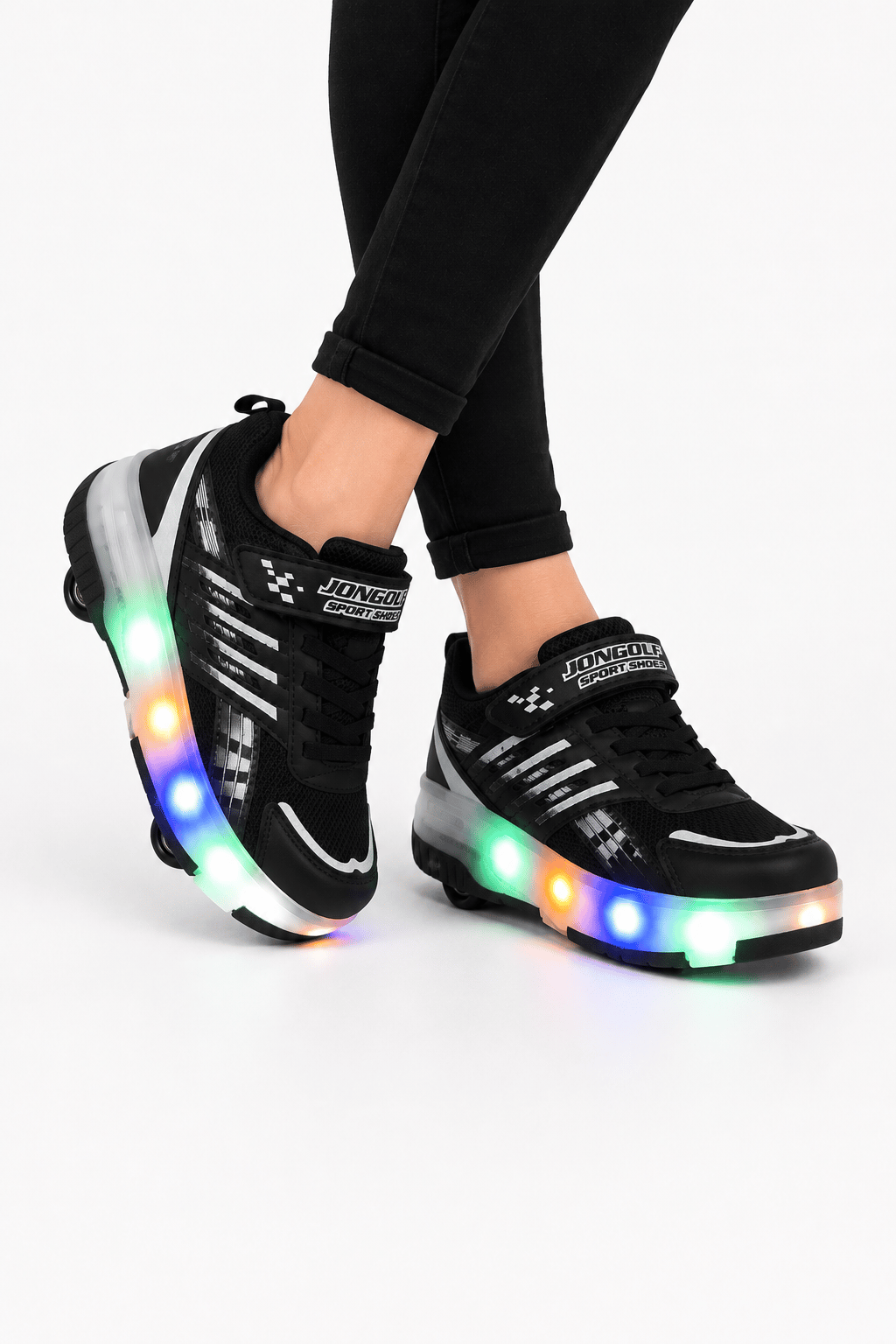 Patenli Işıklı Tekerlekli Spor Sneaker Paten Ayakkabı SİYAH-BEYAZ