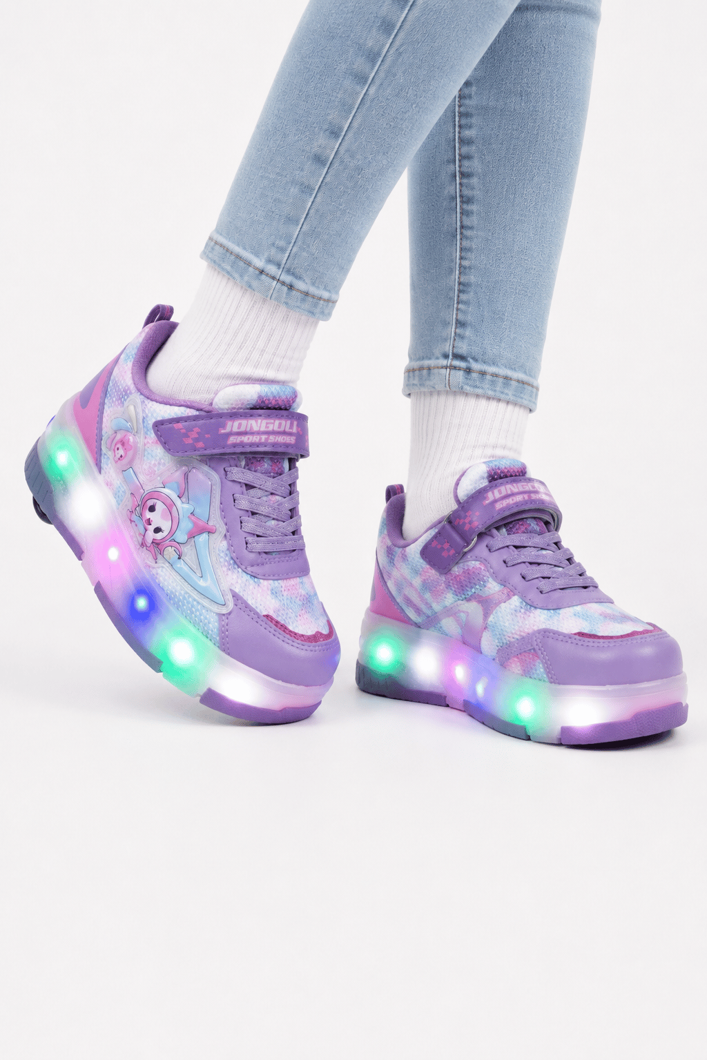 Patenli Işıklı Tekerlekli Spor Sneaker Paten Ayakkabı Pembe-Lila