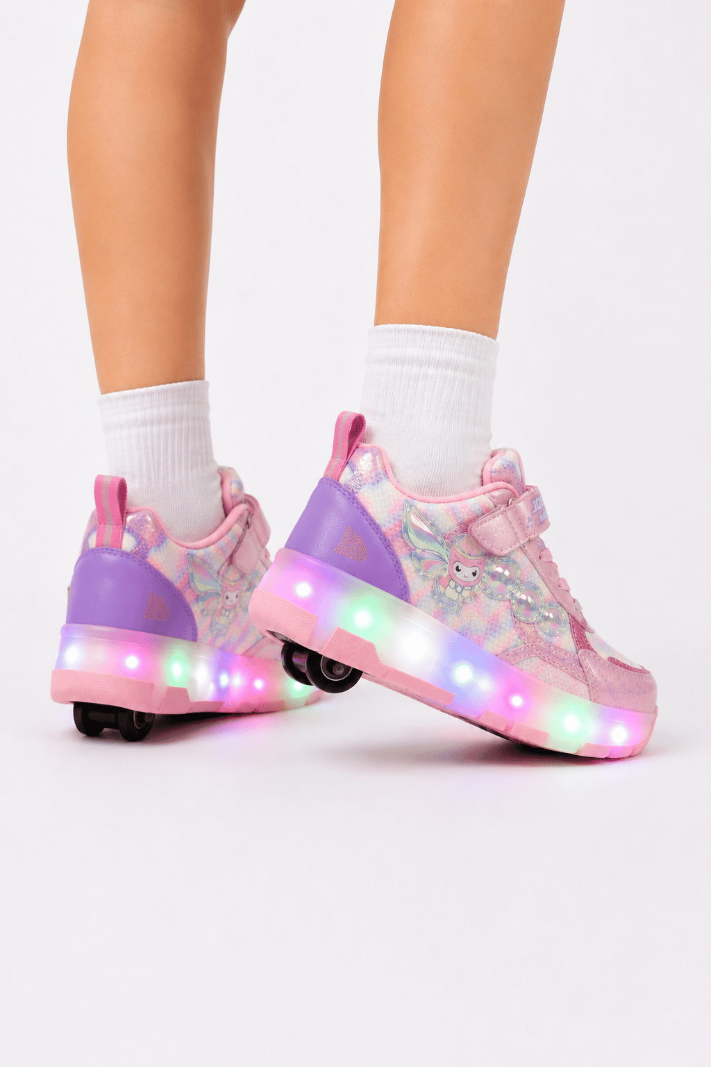 Patenli Işıklı Tekerlekli Spor Sneaker Paten Ayakkabı PEMBE - BEYAZ