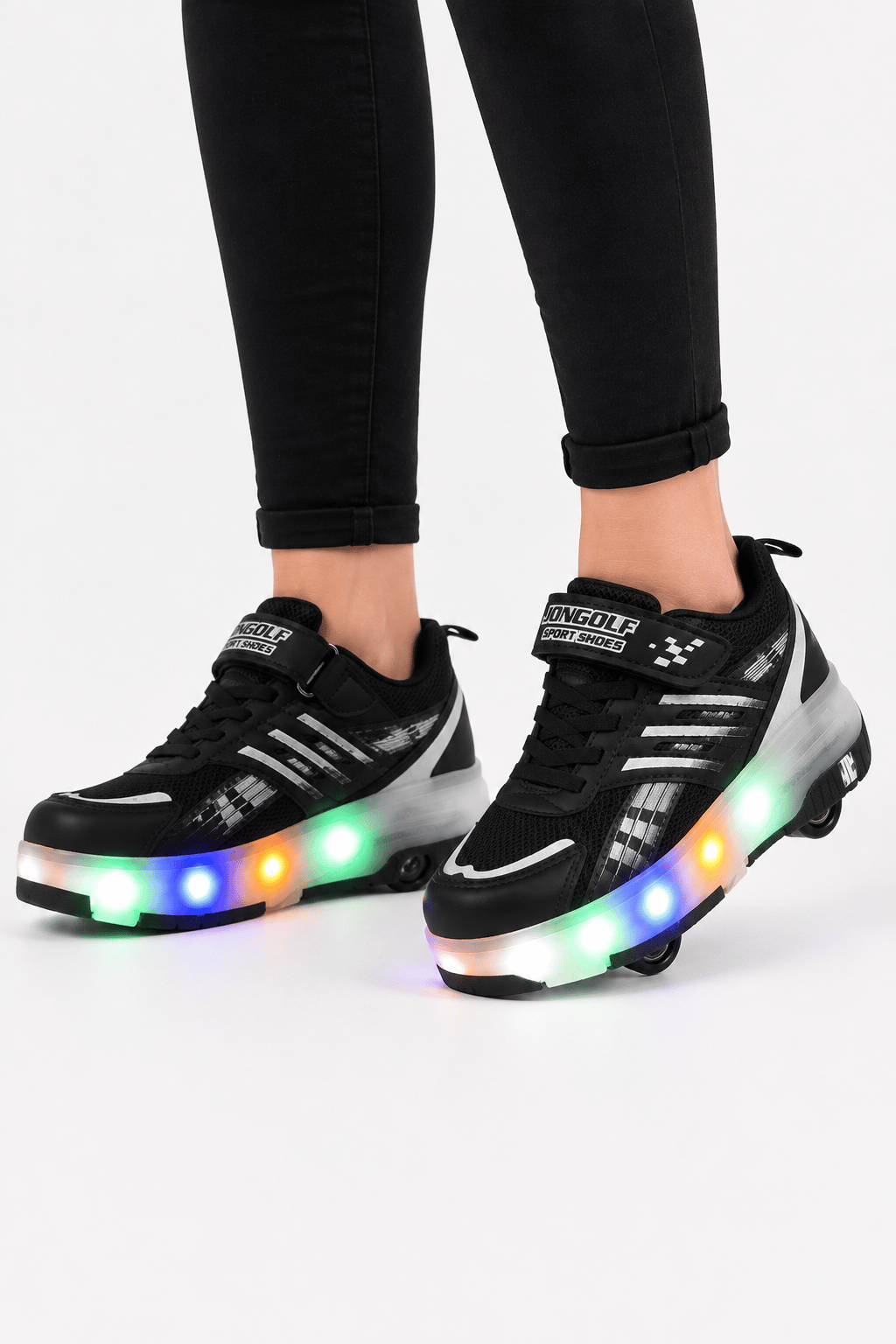 Patenli Işıklı Tekerlekli Spor Sneaker Paten Ayakkabı SİYAH-BEYAZ