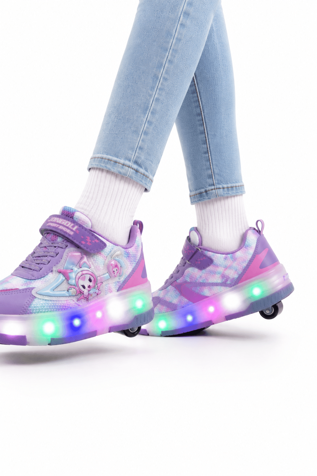 Patenli Işıklı Tekerlekli Spor Sneaker Paten Ayakkabı Pembe-Lila