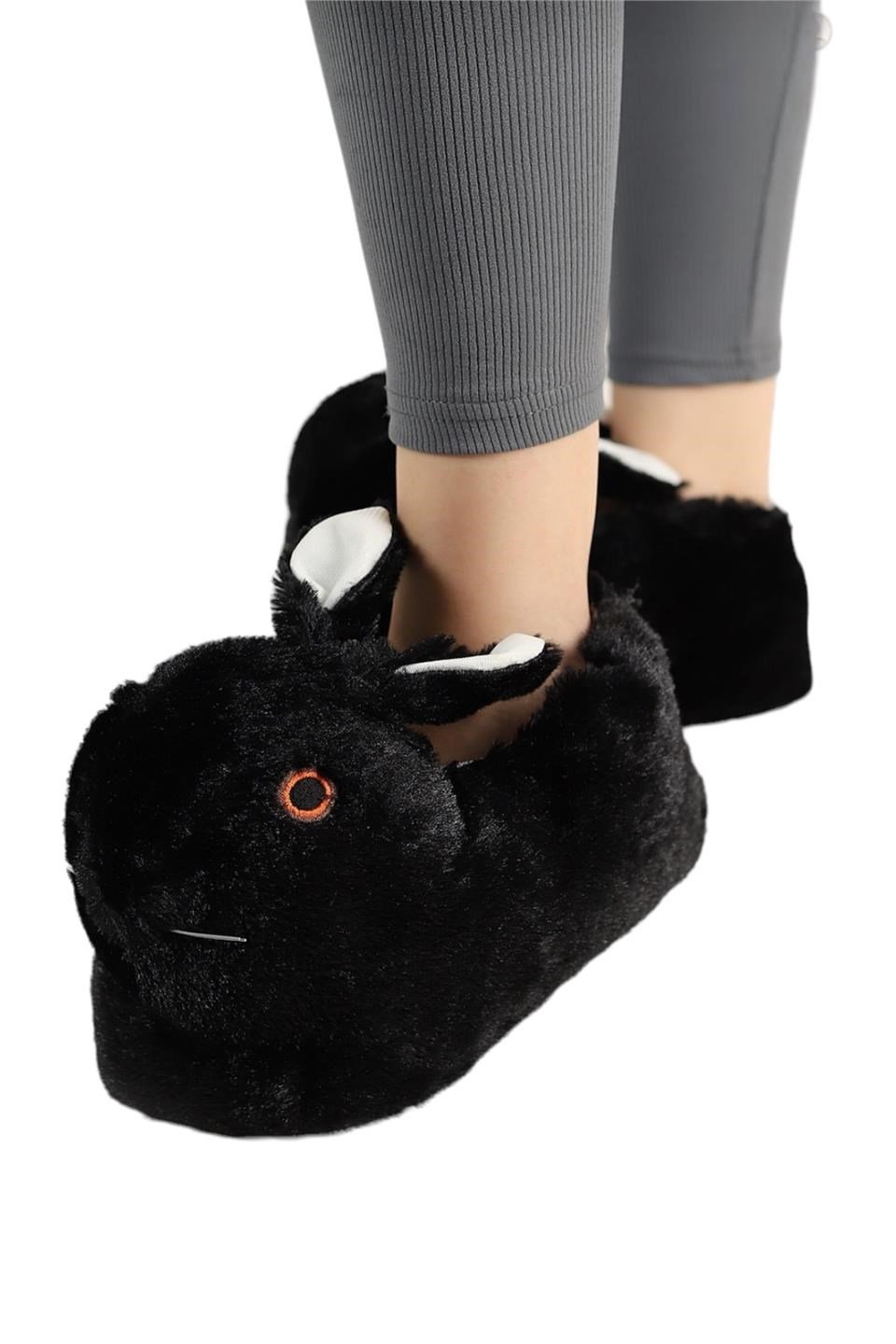 Peluş Tavşan Figürlü Ev Botu Panduf SİYAH