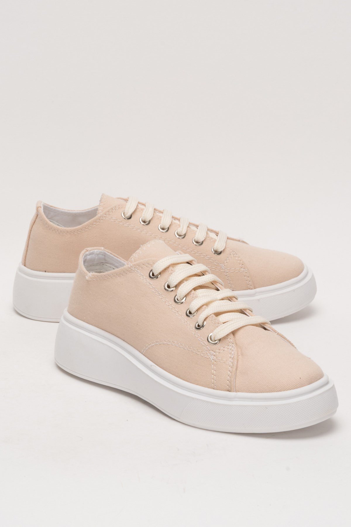 Rahat Kalıp Kalın Taban Kadın Sneaker Ayakkabı BEJ