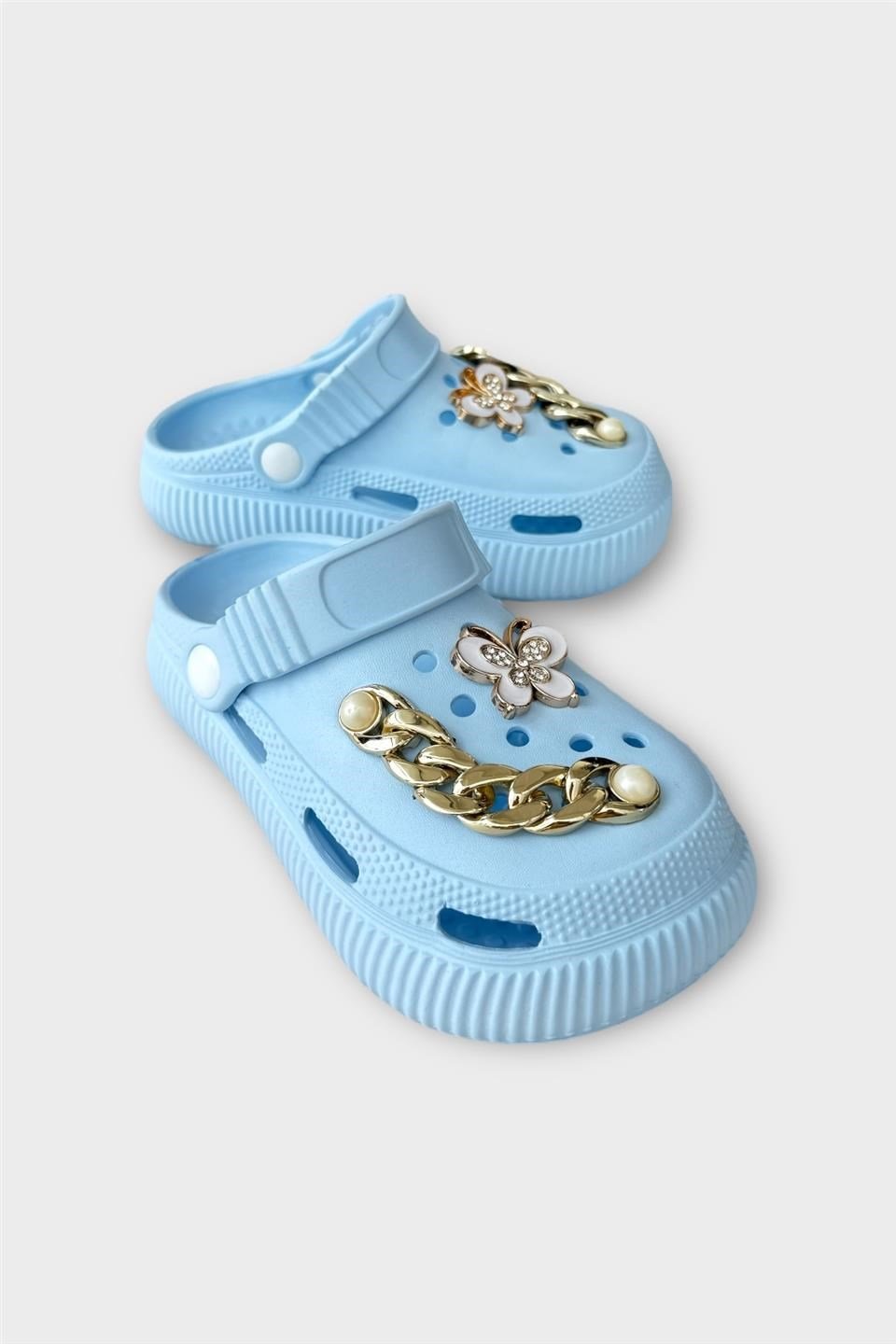 Taşlı  Cross Terlik Bahçe Plaj Sahil Havuz Kız Çocuk Terlik TURKUAZ