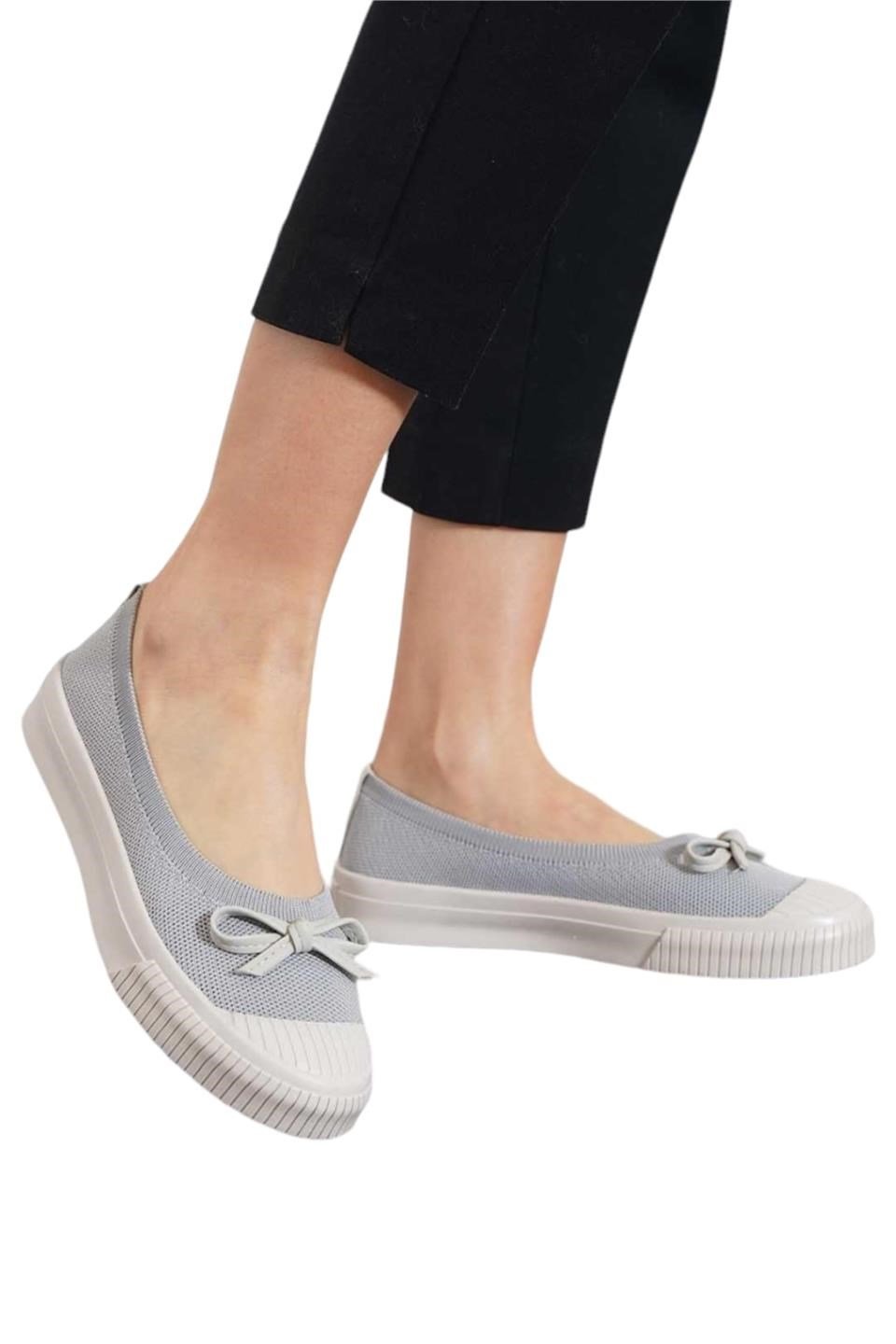 Triko Fiyonklu Yazlık Kadın Babet Ayakkabı GRİ
