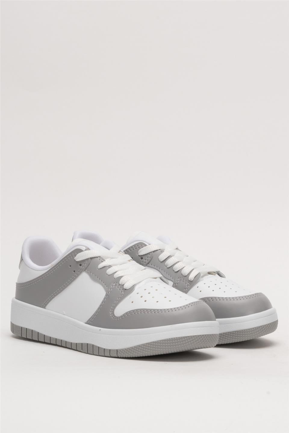 Unisex Bağcıklı Spor Sneaker Ayakkabı BEYAZ - GRİ
