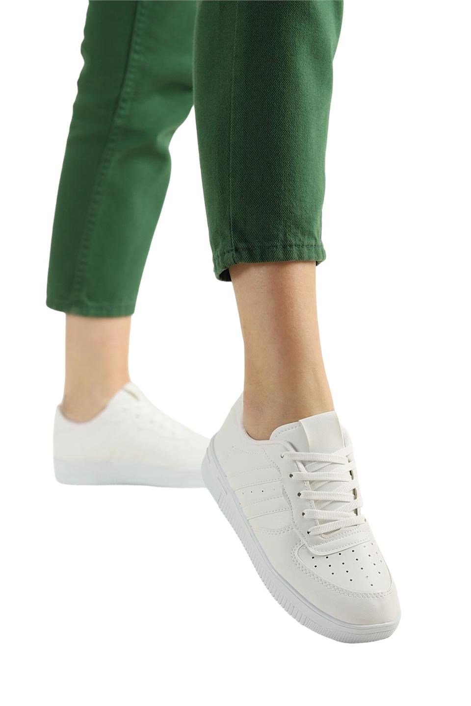 Unisex Bağcıklı Spor Sneaker Ayakkabı BEYAZ