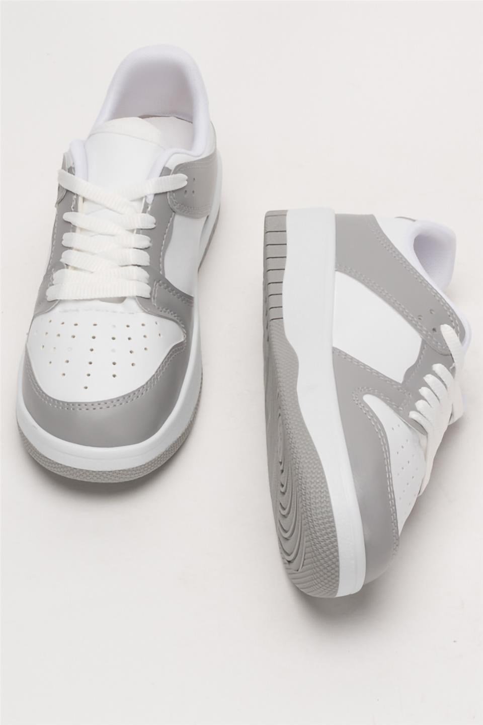 Unisex Bağcıklı Spor Sneaker Ayakkabı BEYAZ - GRİ