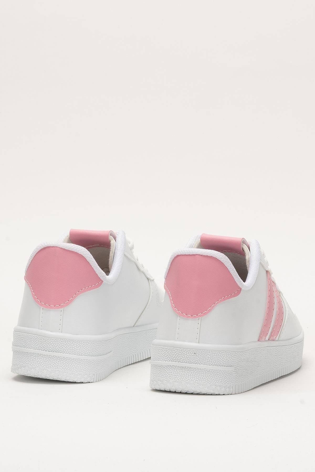 Unisex Bağcıklı Spor Sneaker Ayakkabı BEYAZ - PEMBE