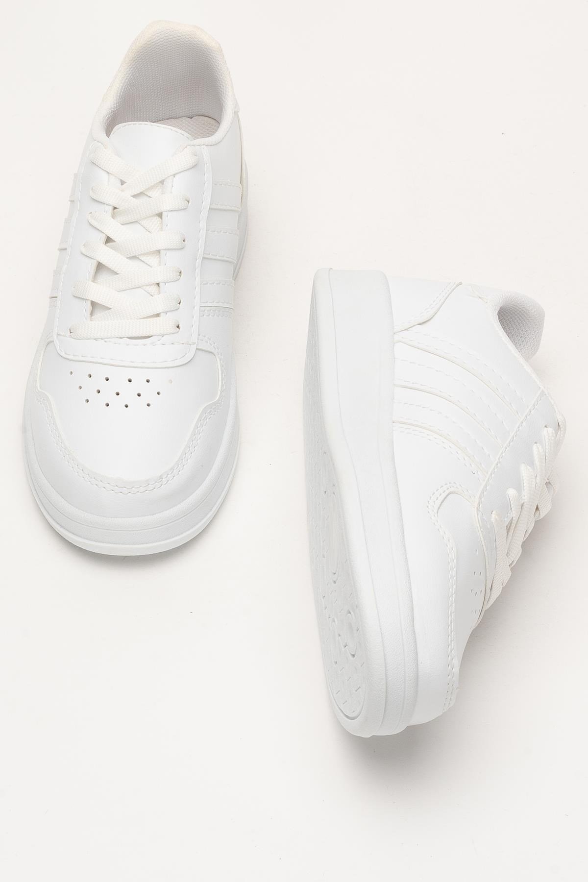 Unisex Bağcıklı Spor Sneaker Ayakkabı BEYAZ