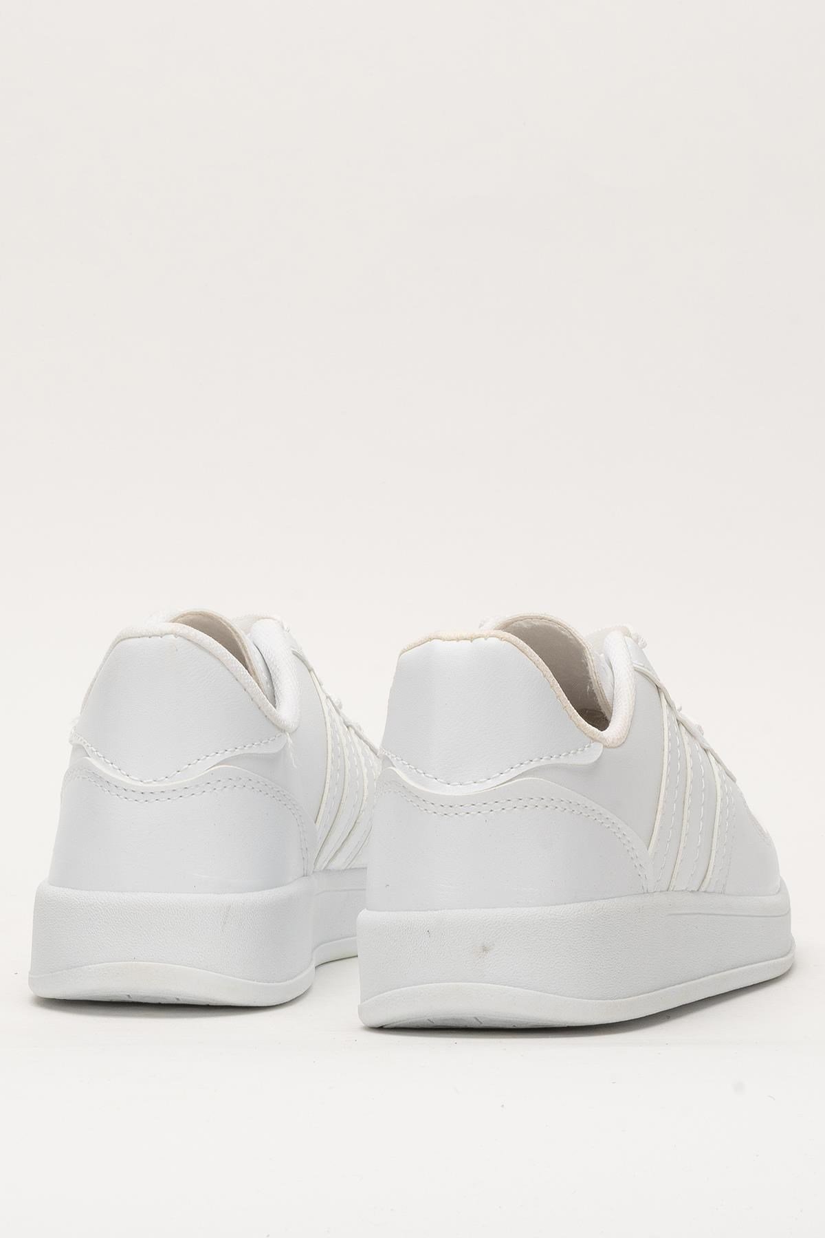 Unisex Bağcıklı Spor Sneaker Ayakkabı BEYAZ