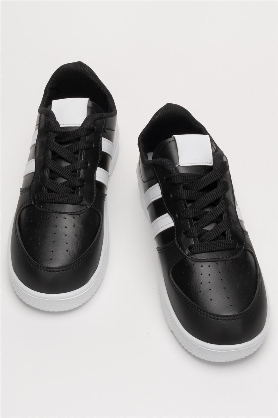 Unisex Bağcıklı Spor Sneaker Ayakkabı SİYAH - BEYAZ