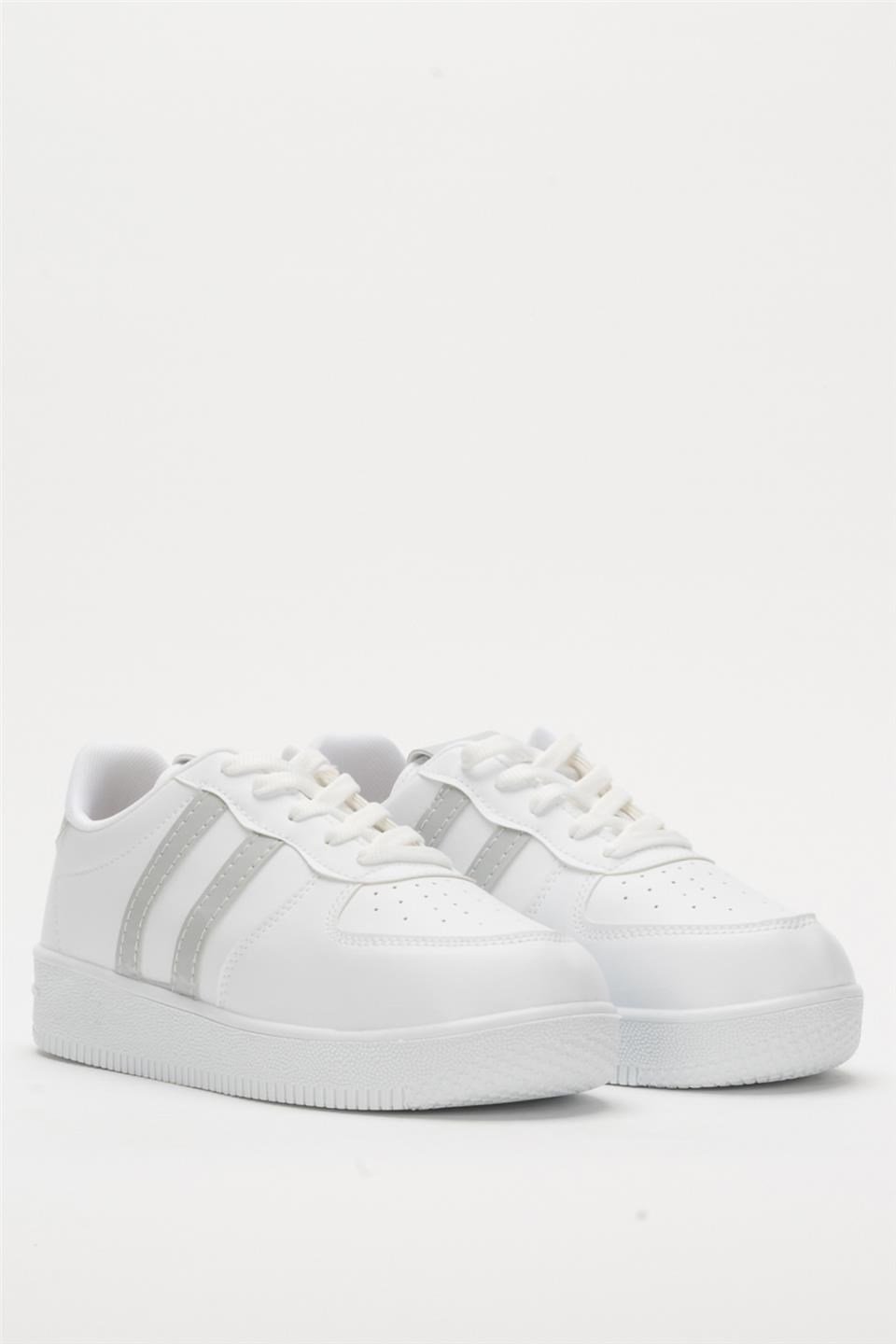Unisex Bağcıklı Spor Sneaker Ayakkabı BEYAZ-FÜME