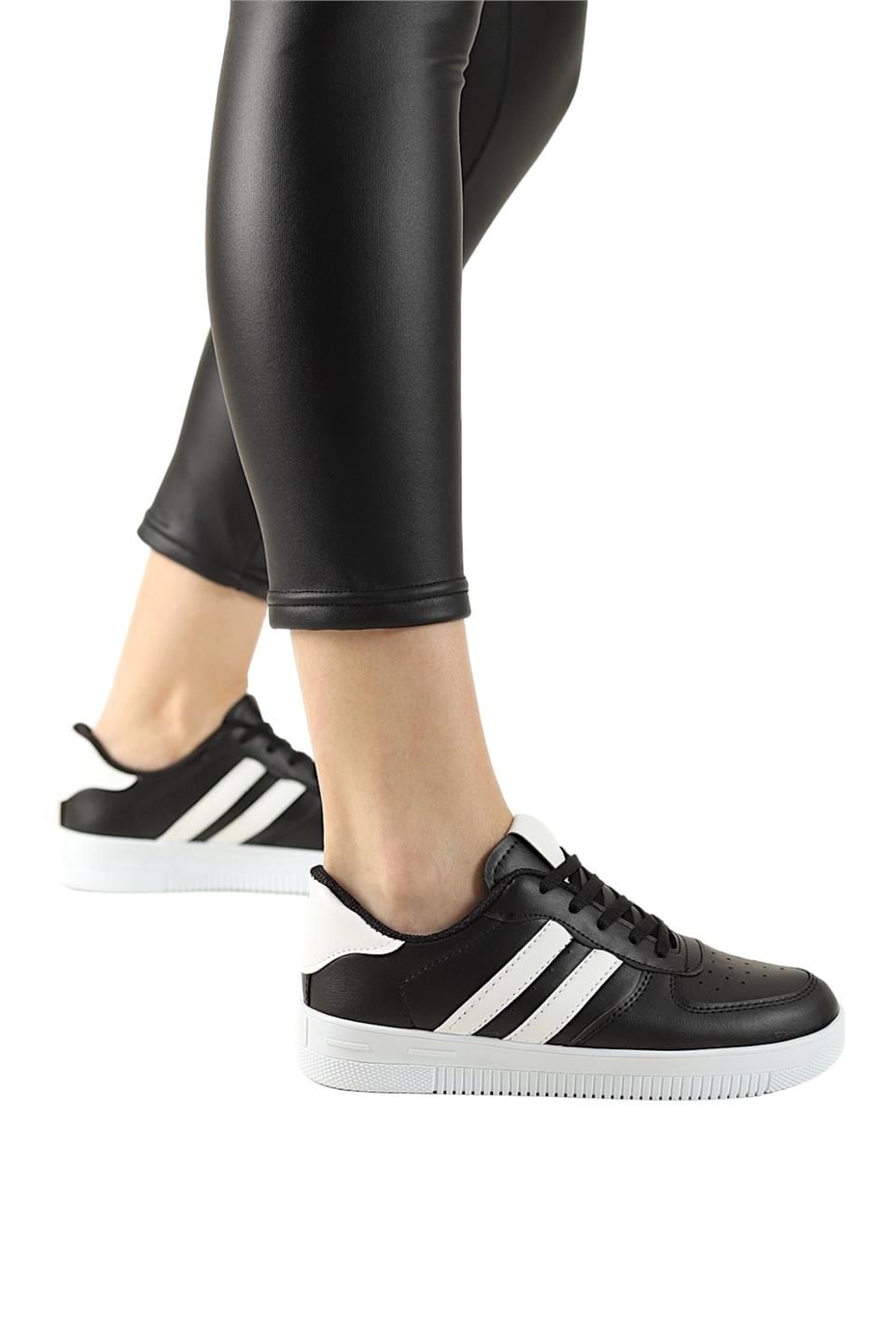 Unisex Bağcıklı Spor Sneaker Ayakkabı SİYAH - BEYAZ