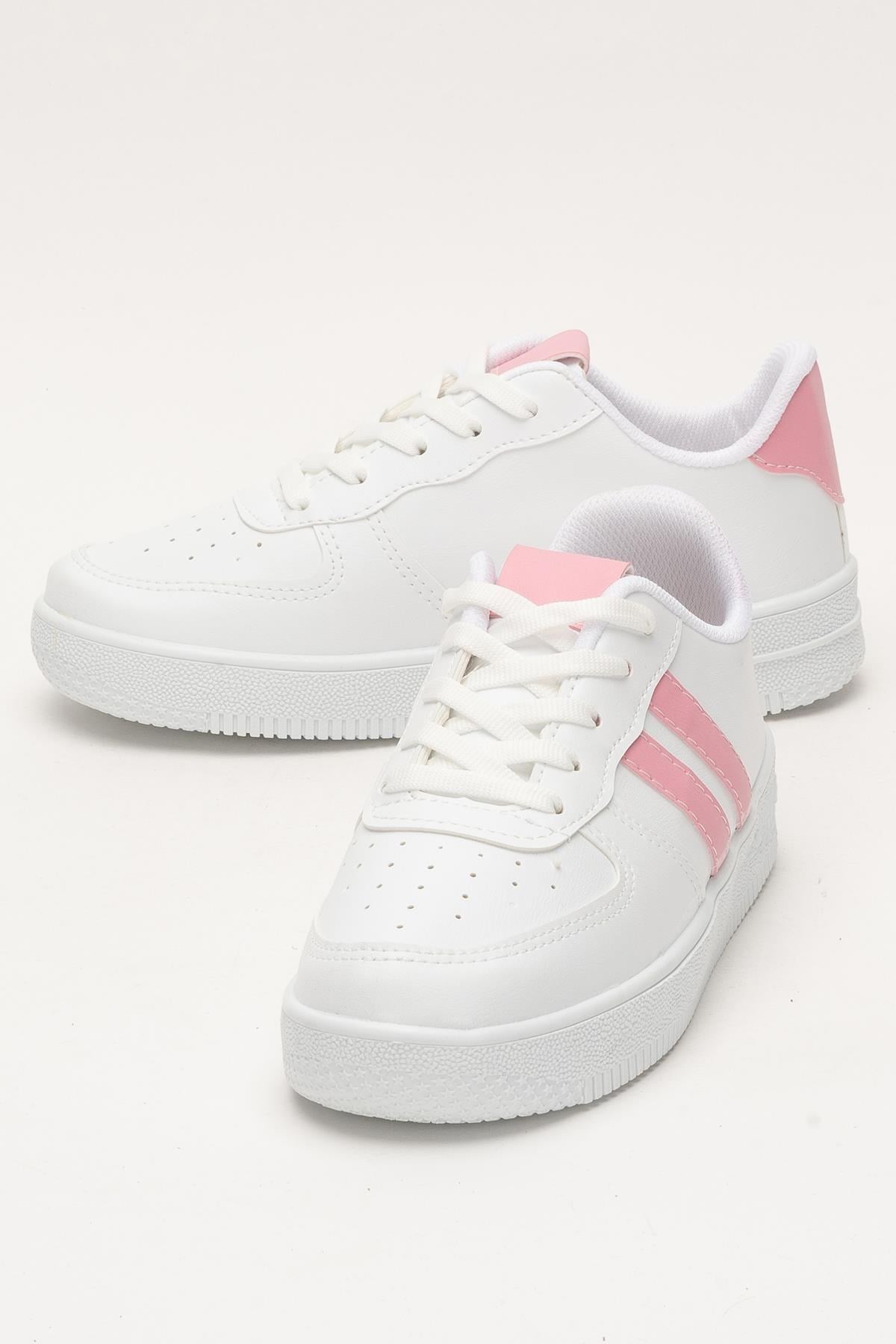 Unisex Bağcıklı Spor Sneaker Ayakkabı BEYAZ - PEMBE