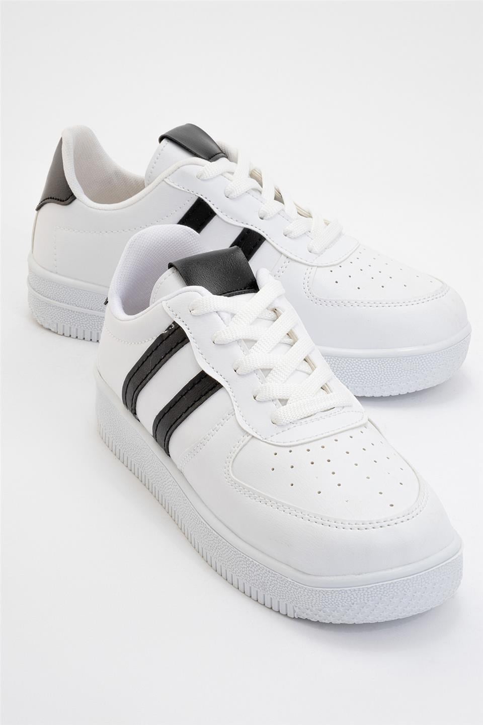 Unisex Bağcıklı Spor Sneaker Ayakkabı BEYAZ - SİYAH