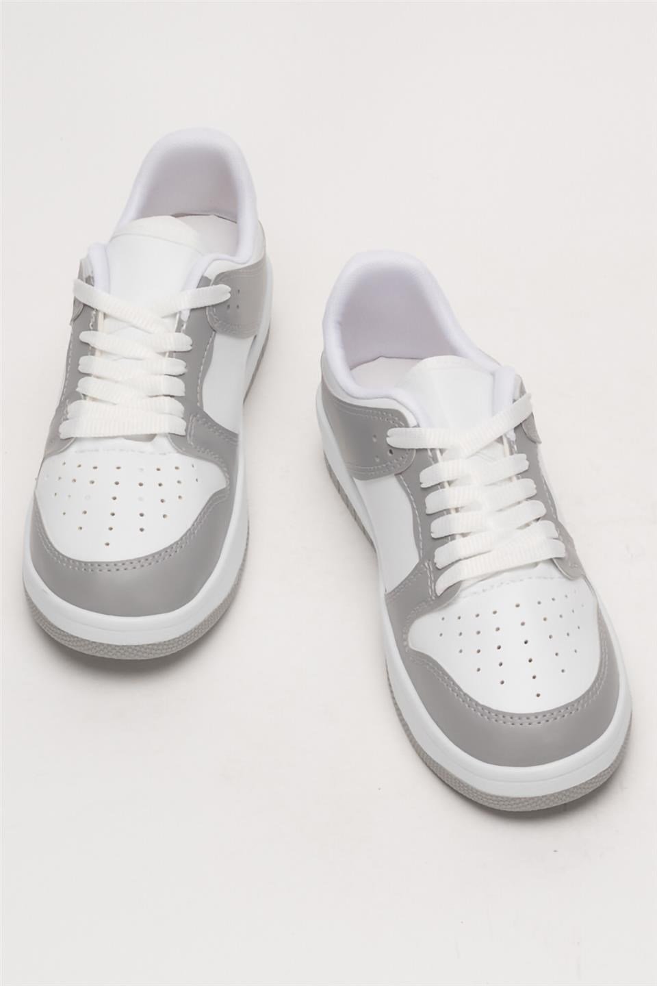 Unisex Bağcıklı Spor Sneaker Ayakkabı BEYAZ - GRİ