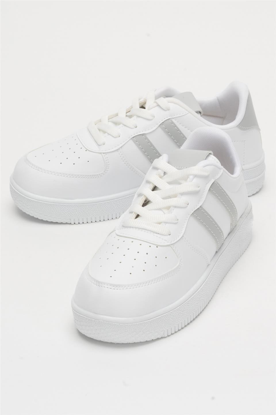 Unisex Bağcıklı Spor Sneaker Ayakkabı BEYAZ-FÜME
