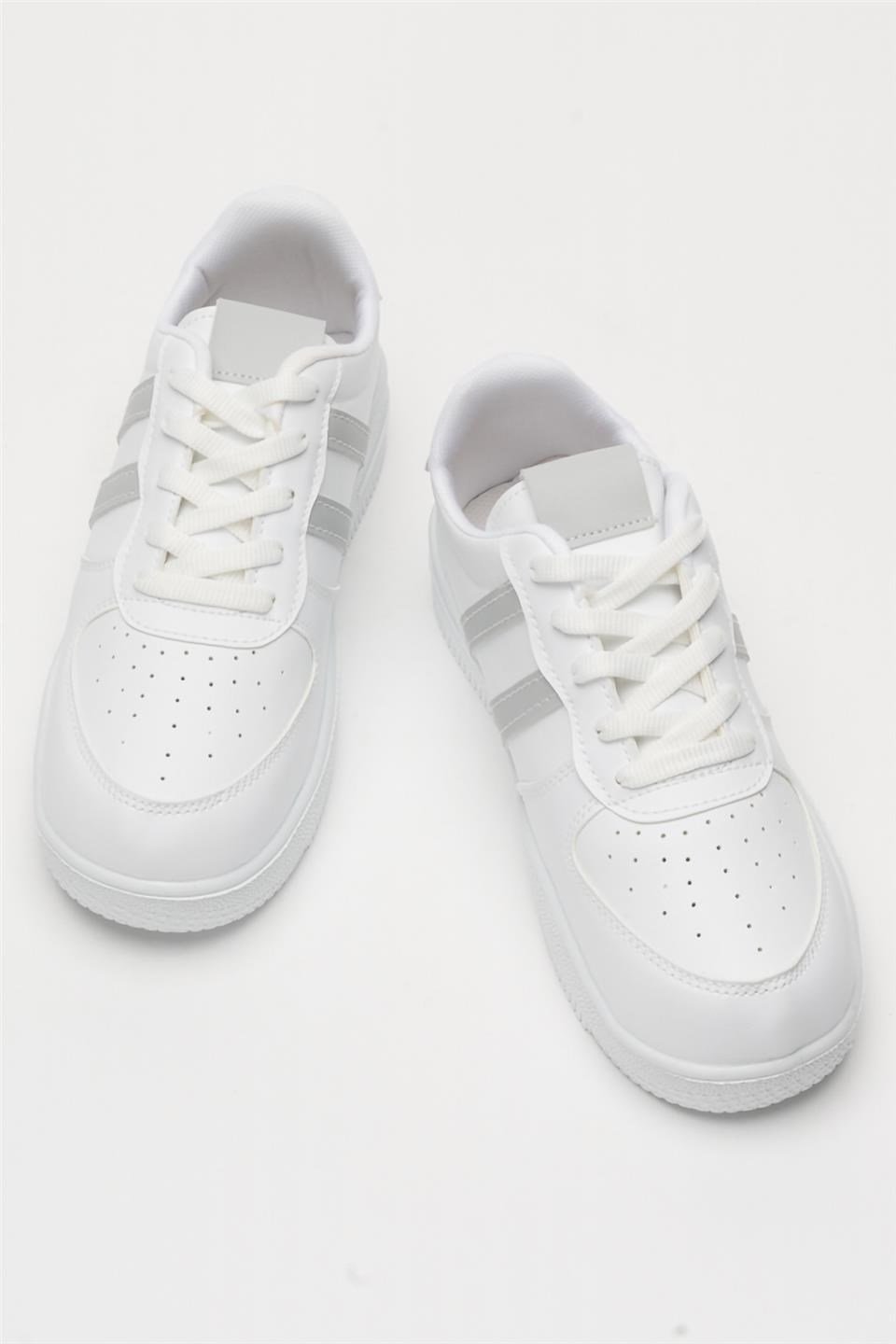 Unisex Bağcıklı Spor Sneaker Ayakkabı BEYAZ-FÜME