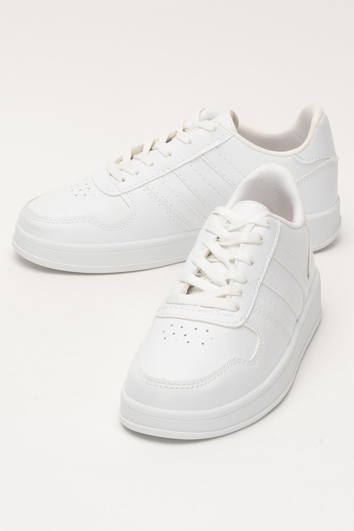 Unisex Bağcıklı Spor Sneaker Ayakkabı BEYAZ