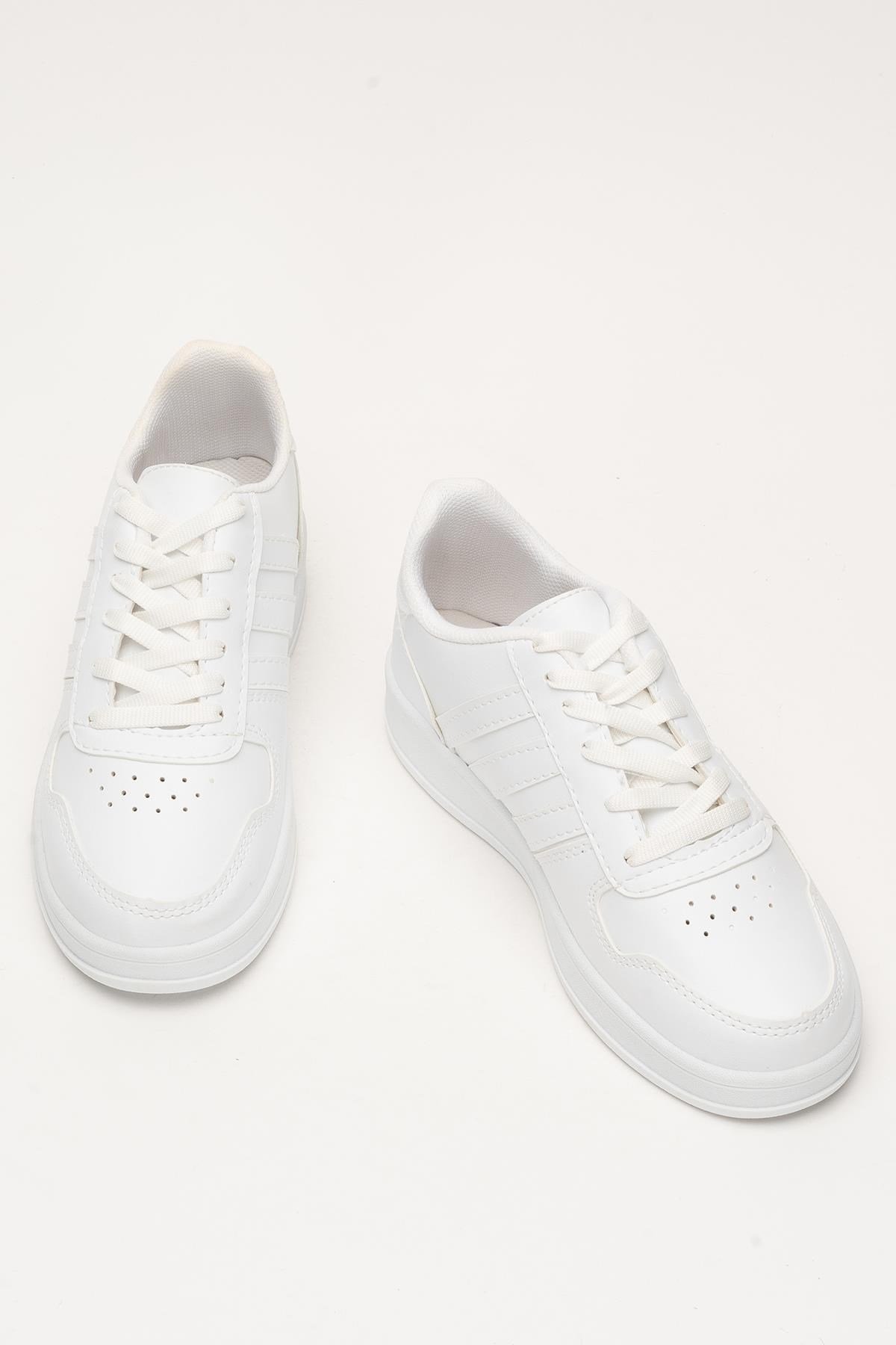 Unisex Bağcıklı Spor Sneaker Ayakkabı BEYAZ