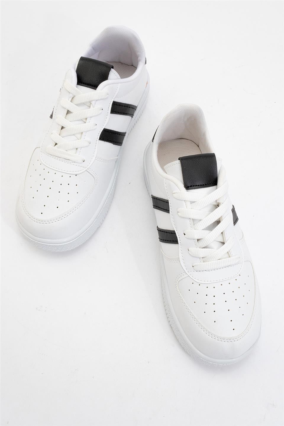 Unisex Bağcıklı Spor Sneaker Ayakkabı BEYAZ - SİYAH