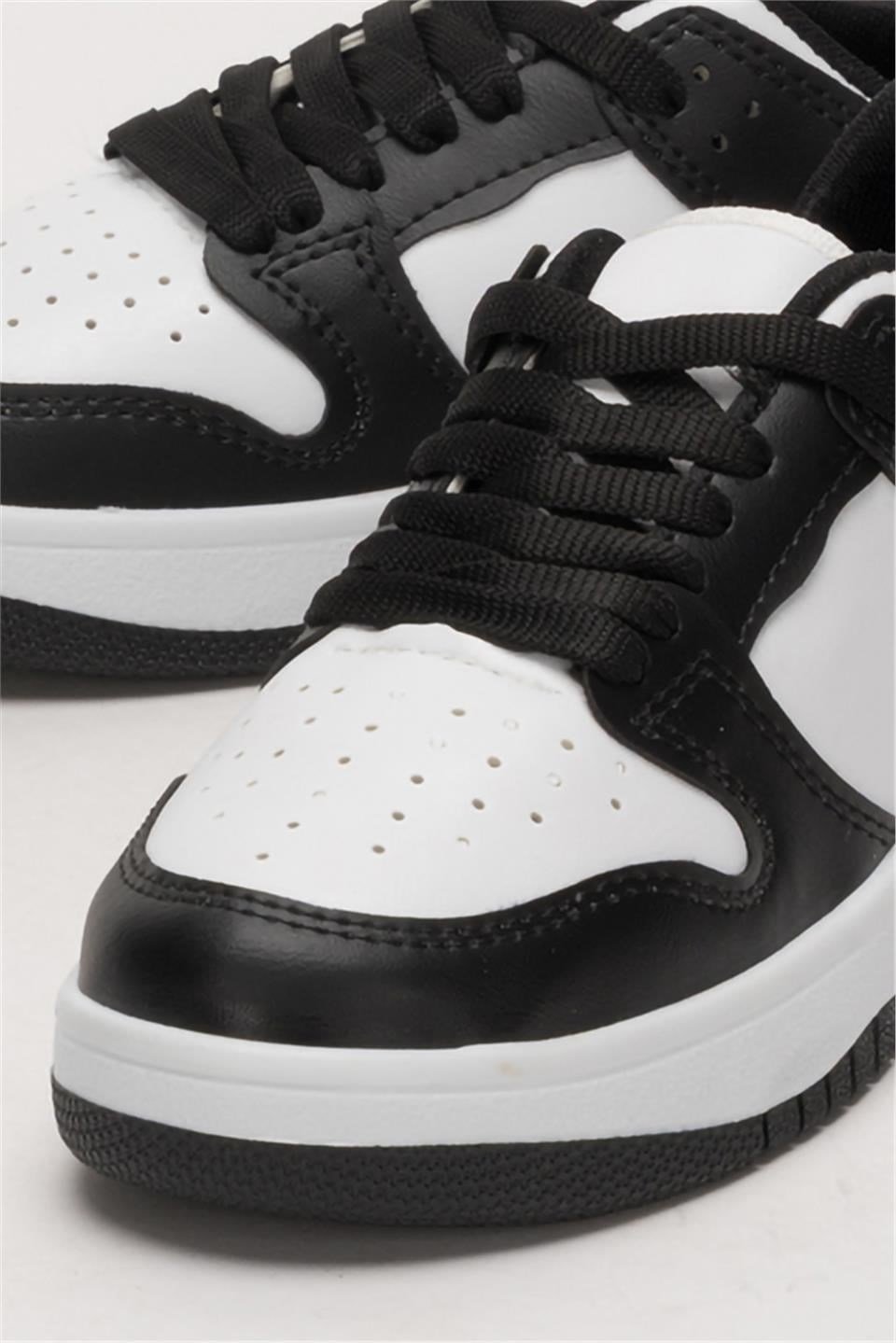 Unisex Bağcıklı Spor Sneaker Ayakkabı BEYAZ - SİYAH