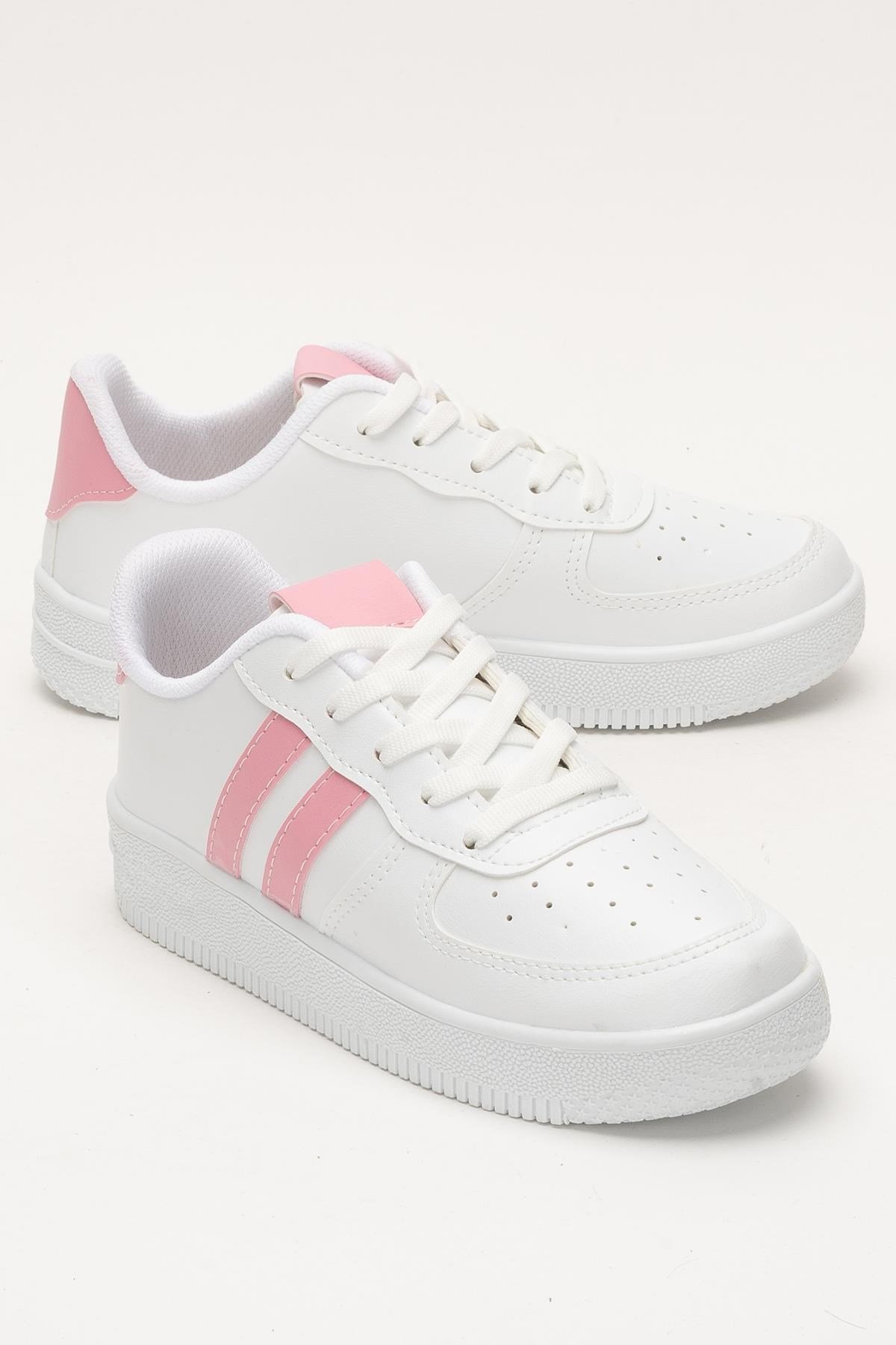 Unisex Bağcıklı Spor Sneaker Ayakkabı BEYAZ - PEMBE