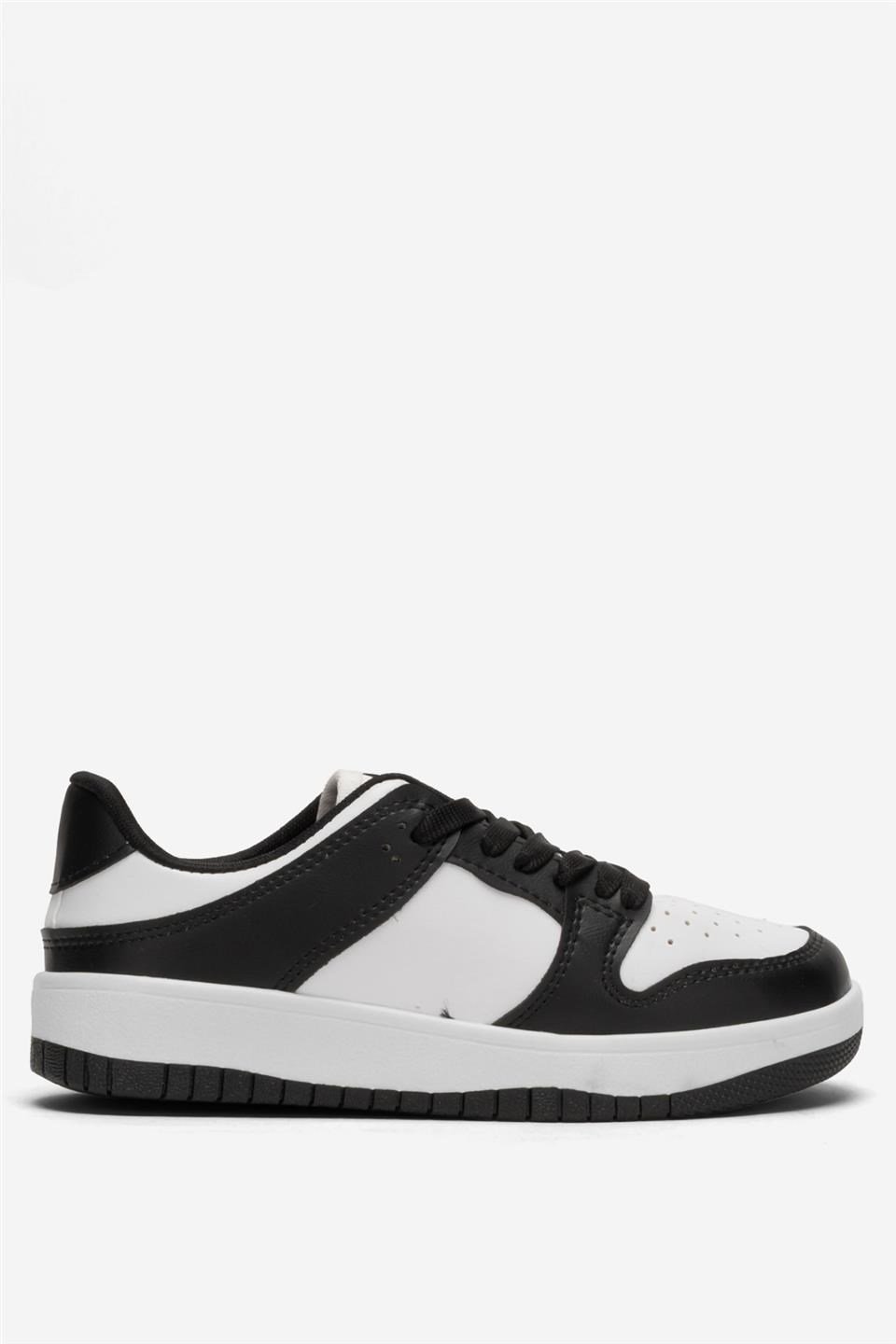 Unisex Bağcıklı Spor Sneaker Ayakkabı BEYAZ - SİYAH