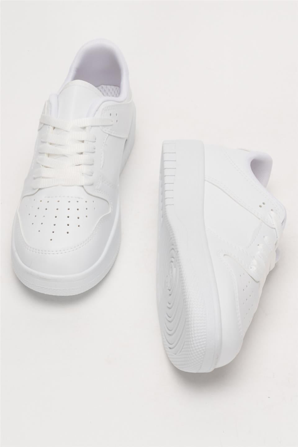 Unisex Bağcıklı Spor Sneaker Ayakkabı BEYAZ