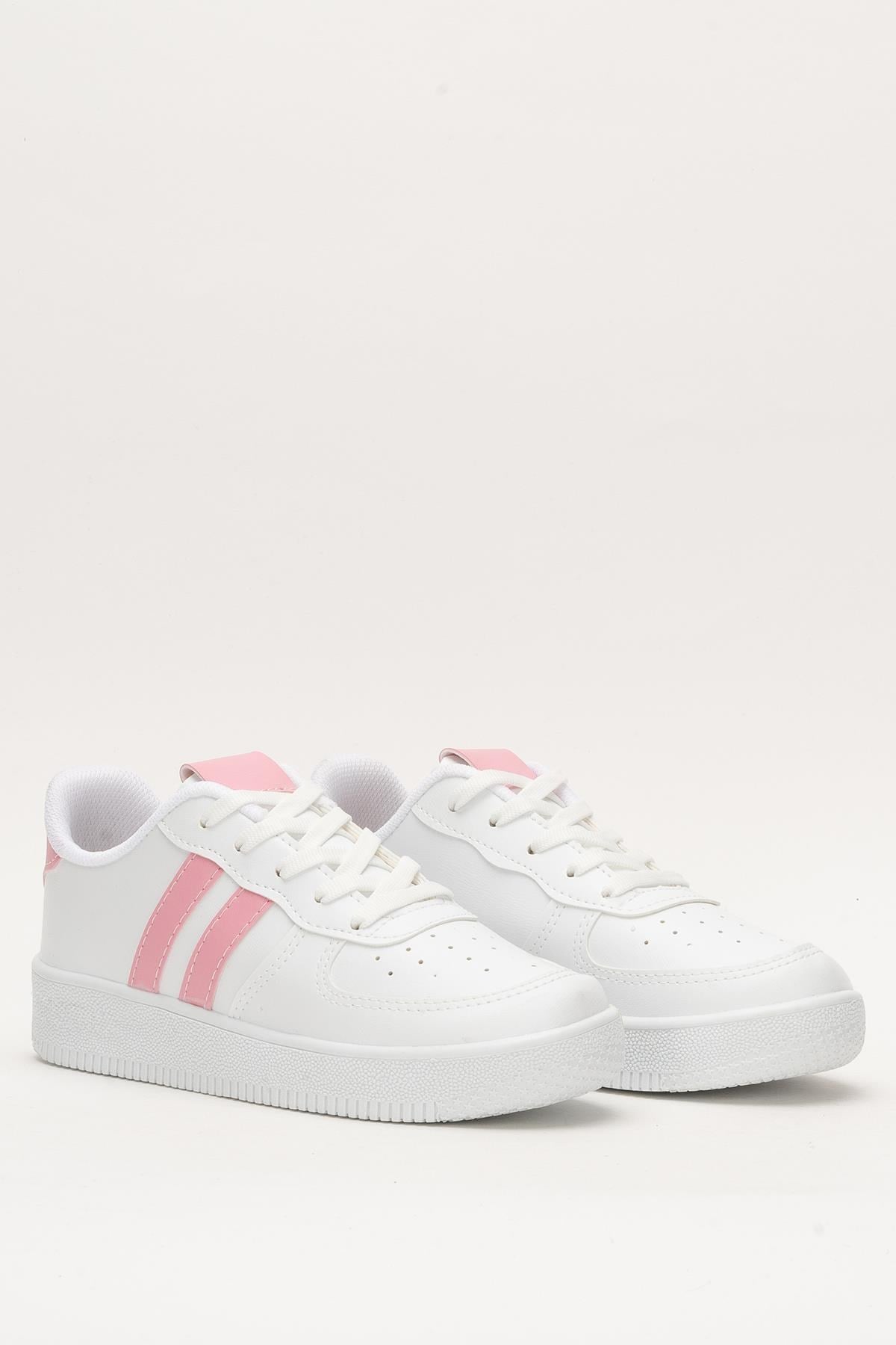 Unisex Bağcıklı Spor Sneaker Ayakkabı BEYAZ - PEMBE