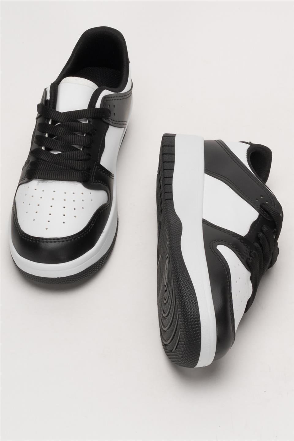 Unisex Bağcıklı Spor Sneaker Ayakkabı BEYAZ - SİYAH