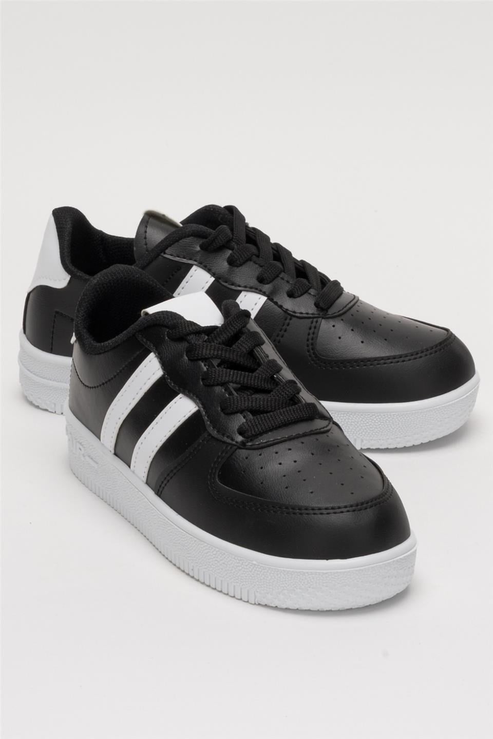 Unisex Bağcıklı Spor Sneaker Ayakkabı SİYAH - BEYAZ