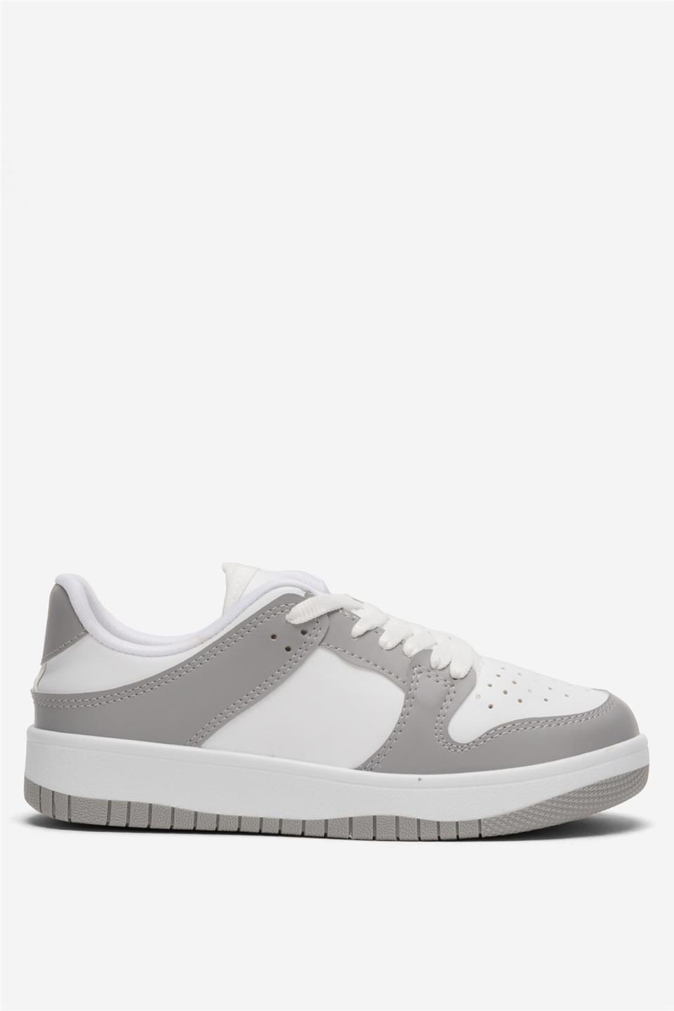 Unisex Bağcıklı Spor Sneaker Ayakkabı BEYAZ - GRİ