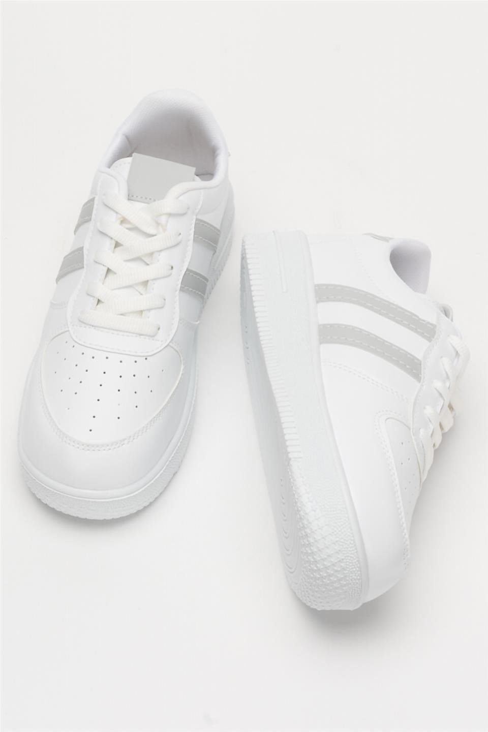 Unisex Bağcıklı Spor Sneaker Ayakkabı BEYAZ-FÜME