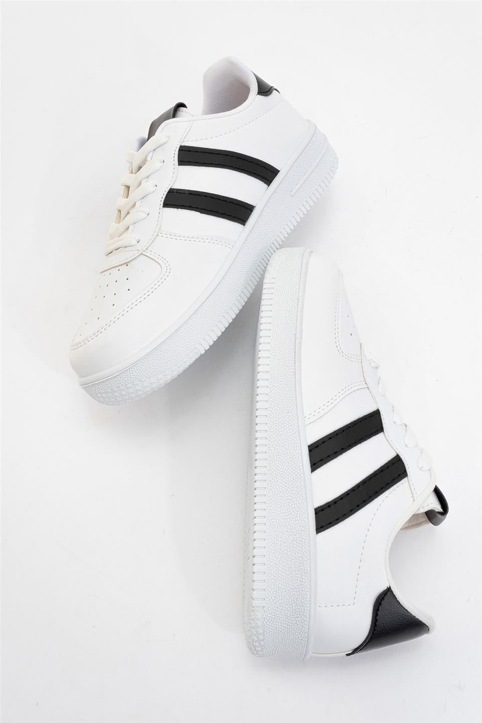 Unisex Bağcıklı Spor Sneaker Ayakkabı BEYAZ - SİYAH