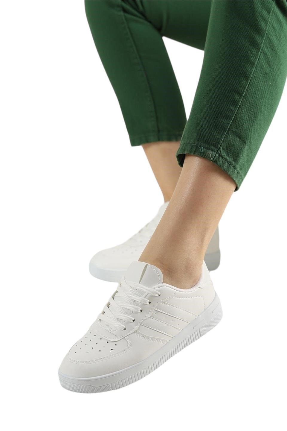 Unisex Bağcıklı Spor Sneaker Ayakkabı BEYAZ