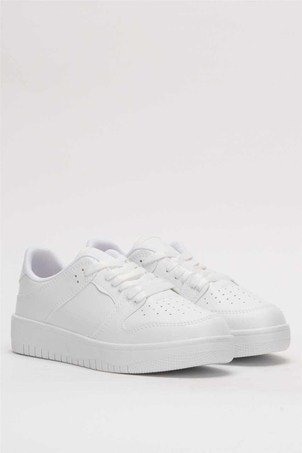 Unisex Bağcıklı Spor Sneaker Ayakkabı BEYAZ
