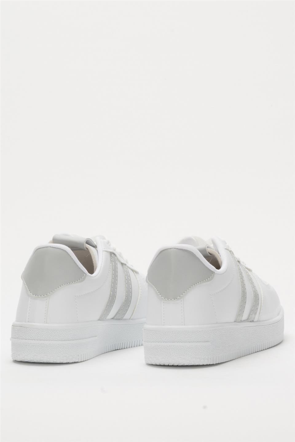 Unisex Bağcıklı Spor Sneaker Ayakkabı BEYAZ-FÜME