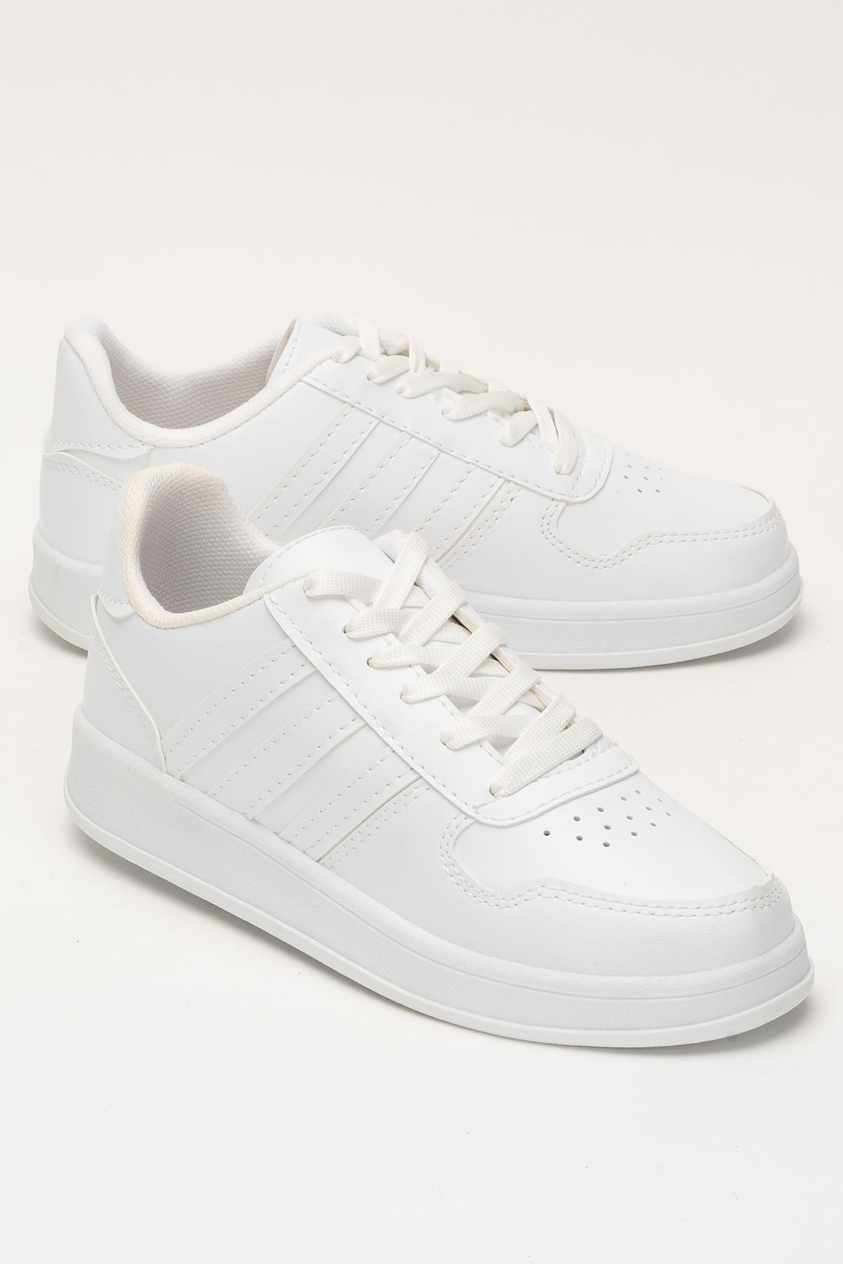Unisex Bağcıklı Spor Sneaker Ayakkabı BEYAZ