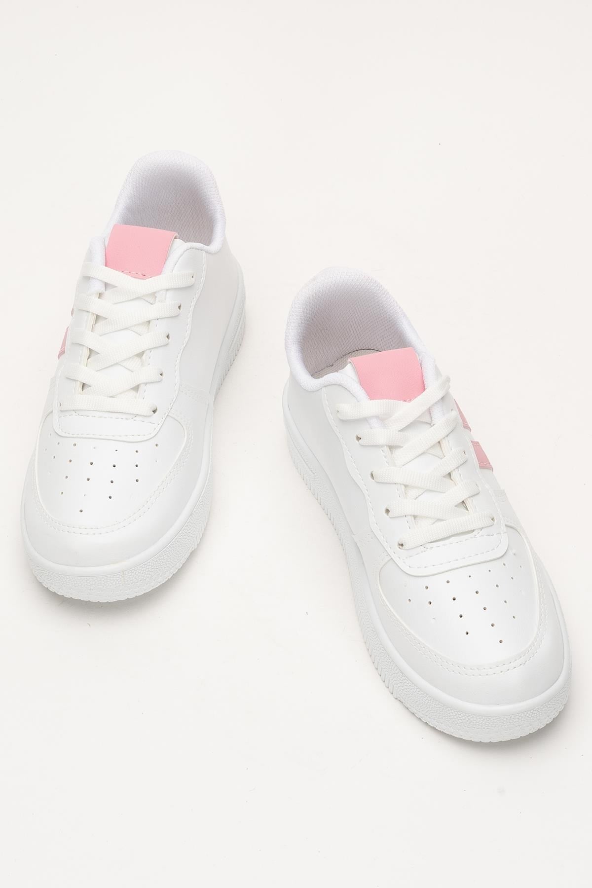 Unisex Bağcıklı Spor Sneaker Ayakkabı BEYAZ - PEMBE