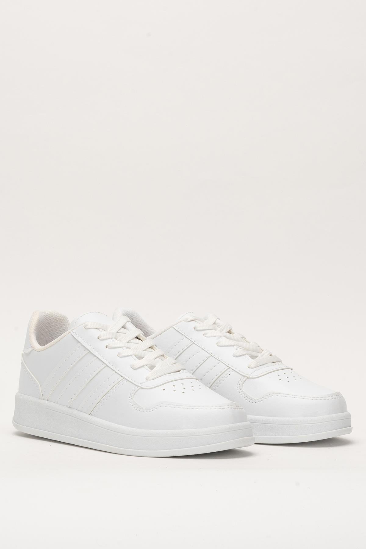 Unisex Bağcıklı Spor Sneaker Ayakkabı BEYAZ