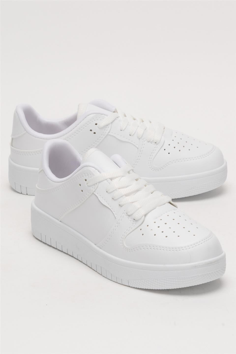 Unisex Bağcıklı Spor Sneaker Ayakkabı BEYAZ