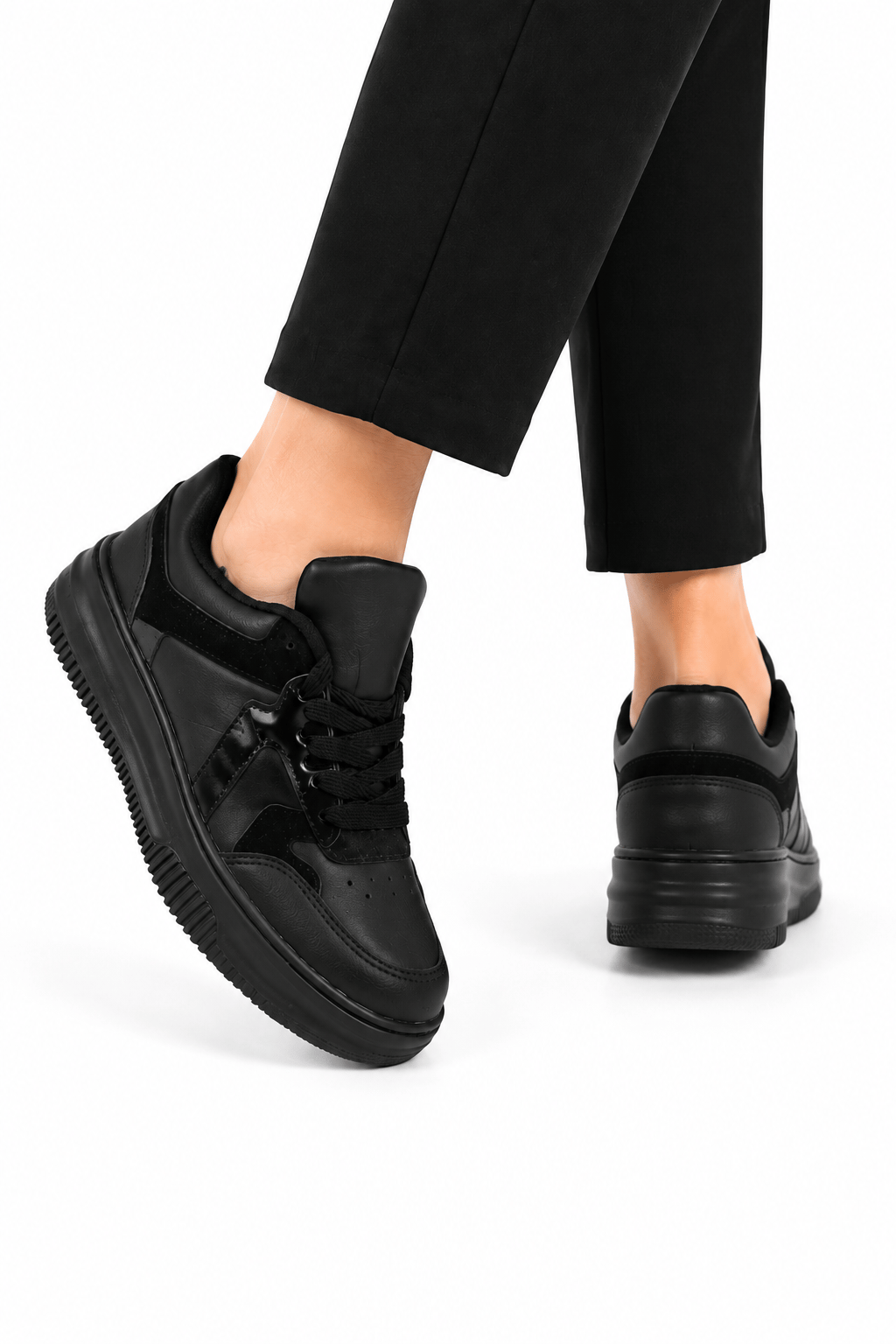 Unisex Cilt Faylon Taban Sneaker Ayakkabı SİYAH
