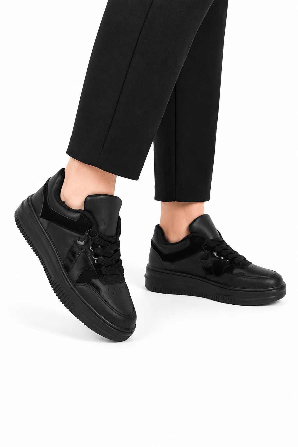 Unisex Cilt Faylon Taban Sneaker Ayakkabı SİYAH