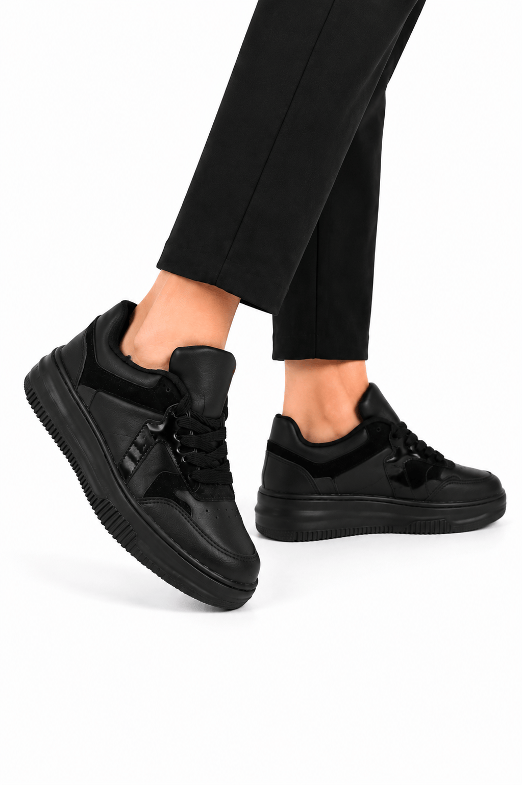 Unisex Cilt Faylon Taban Sneaker Ayakkabı SİYAH